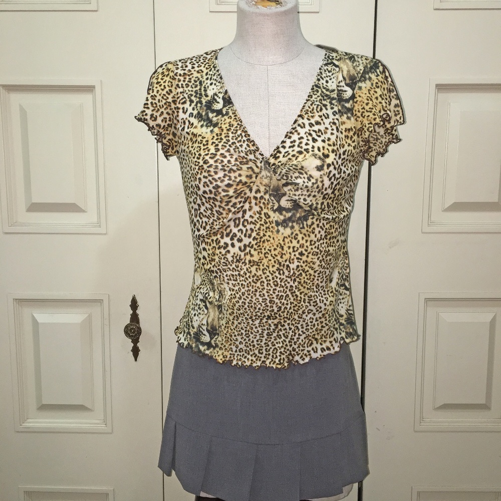 Wet Seal Animal Print Short Sleeve 100% Silk Top